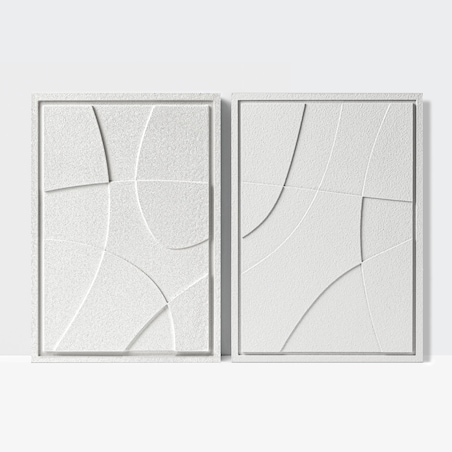 Zestaw 2 Obrazy 3D 35x50cm Abstract – Dekoracje ścienne z Tynku Naturalnego, Bianco, Minimalistyczne Reliefy