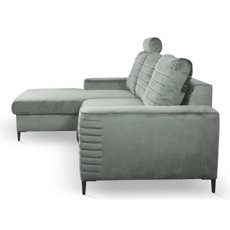 Narożnik rozkładany z zagłówkiem i pojemnikiem OLI, lewostronny, szary