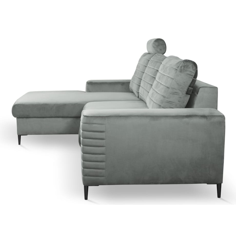 Narożnik rozkładany z zagłówkiem i pojemnikiem OLI, lewostronny, szary