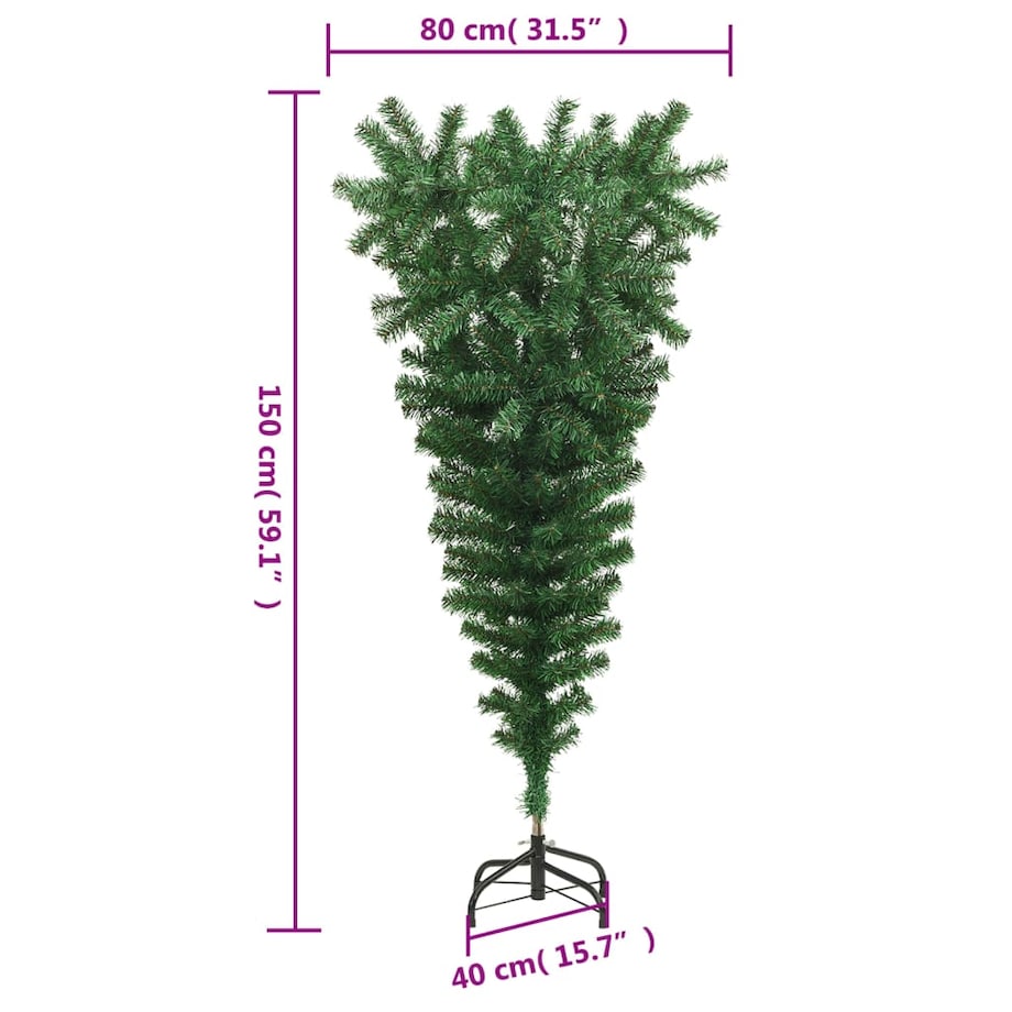 vidaXL Odwrócona, sztuczna choinka ze stojakiem, zielona, 150 cm
