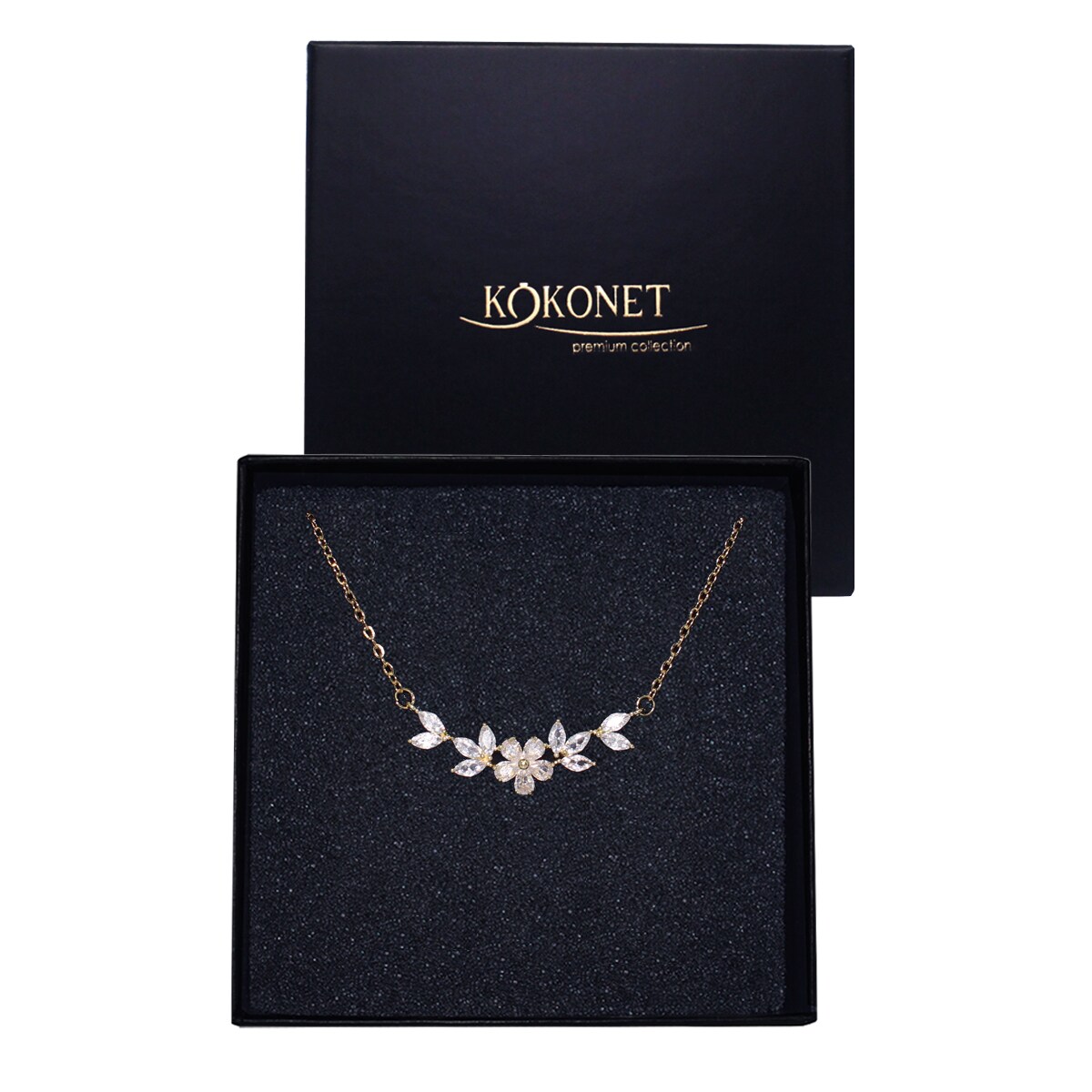 Naszyjnik ślubny Złoty boho glam z kwiatem listkami cyrkoniami błysk wysoka jakość