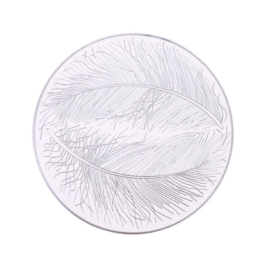 Podkładka dekoracyjna na stół "pióra" śr 38cm | biały/srebro