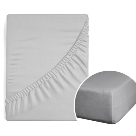 Prześcieradło z Gumką Satynowe 140 x 200 Jasnoszare 100% Bawełna Satyna Duże