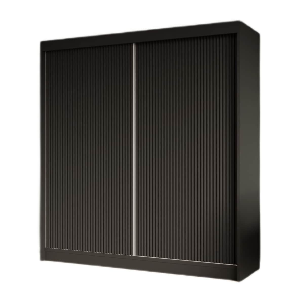 Szafa z ryflowanymi frontami przesuwna 200 cm - Czarna