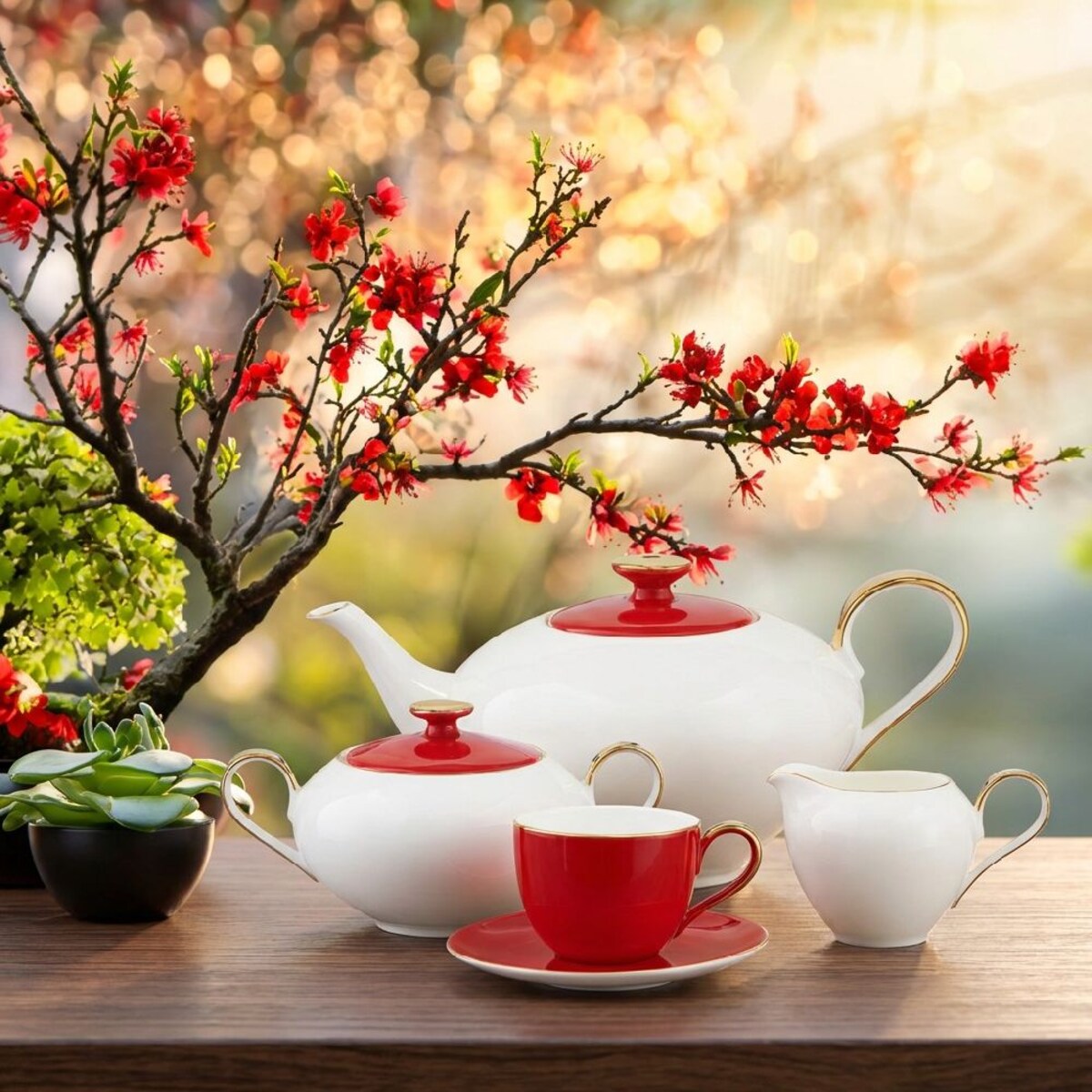 VILLA ITALIA Serwis kawowy na 6 osób porcelanowy Zestaw prezentowy Lady In Red