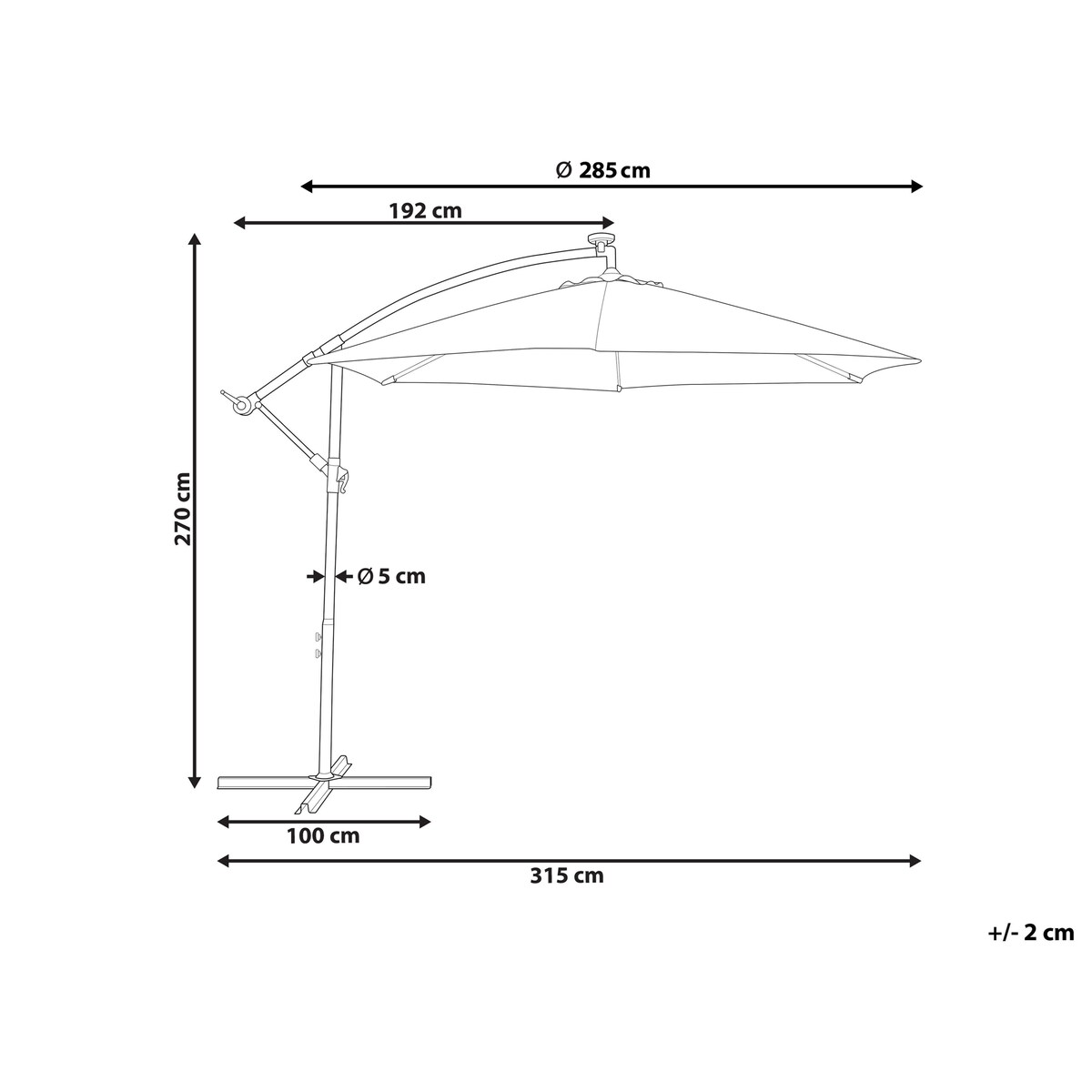 Parasol ogrodowy na wysięgniku LED 285 cm CORVAL Beżowy