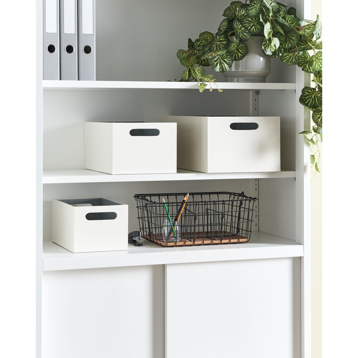 Zestaw 3 koszy z ekoskóry kremowy LARSA