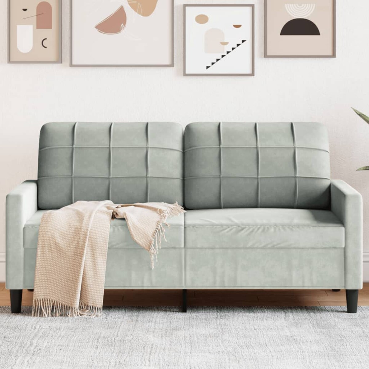 vidaXL Sofa 2-osobowa, jasnoszara, 140 cm, tapicerowana aksamitem