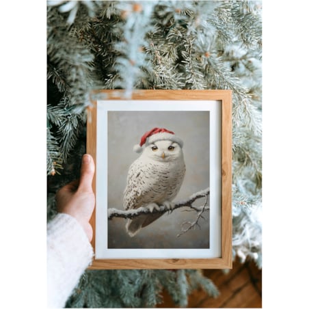 Poster Story, Plakat, Obraz - Sowa w Czapce Mikołaja, wymiary 60 x 84 cm