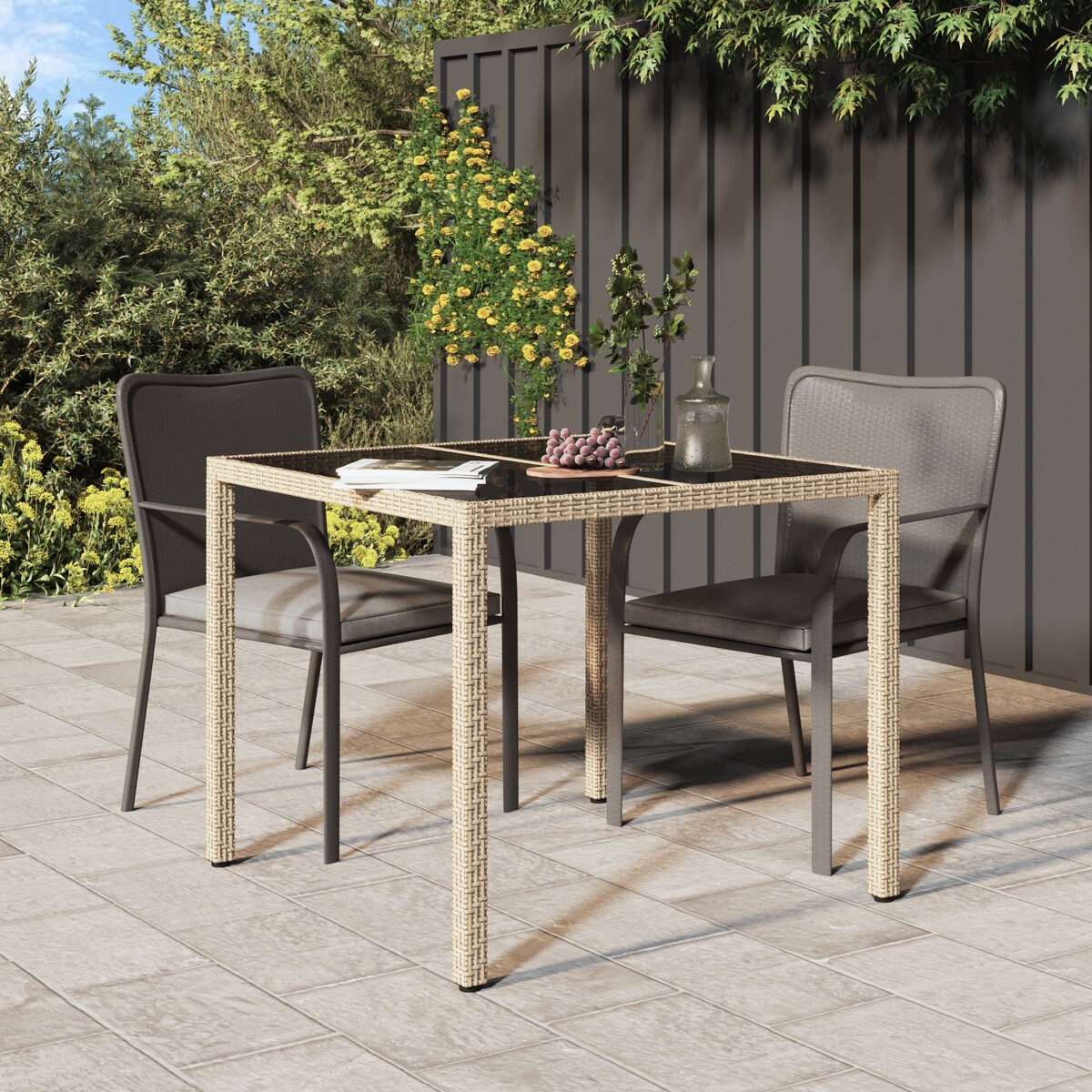 vidaXL Stół jadalniany Beżowy 90x90x75 cm Polirattan
