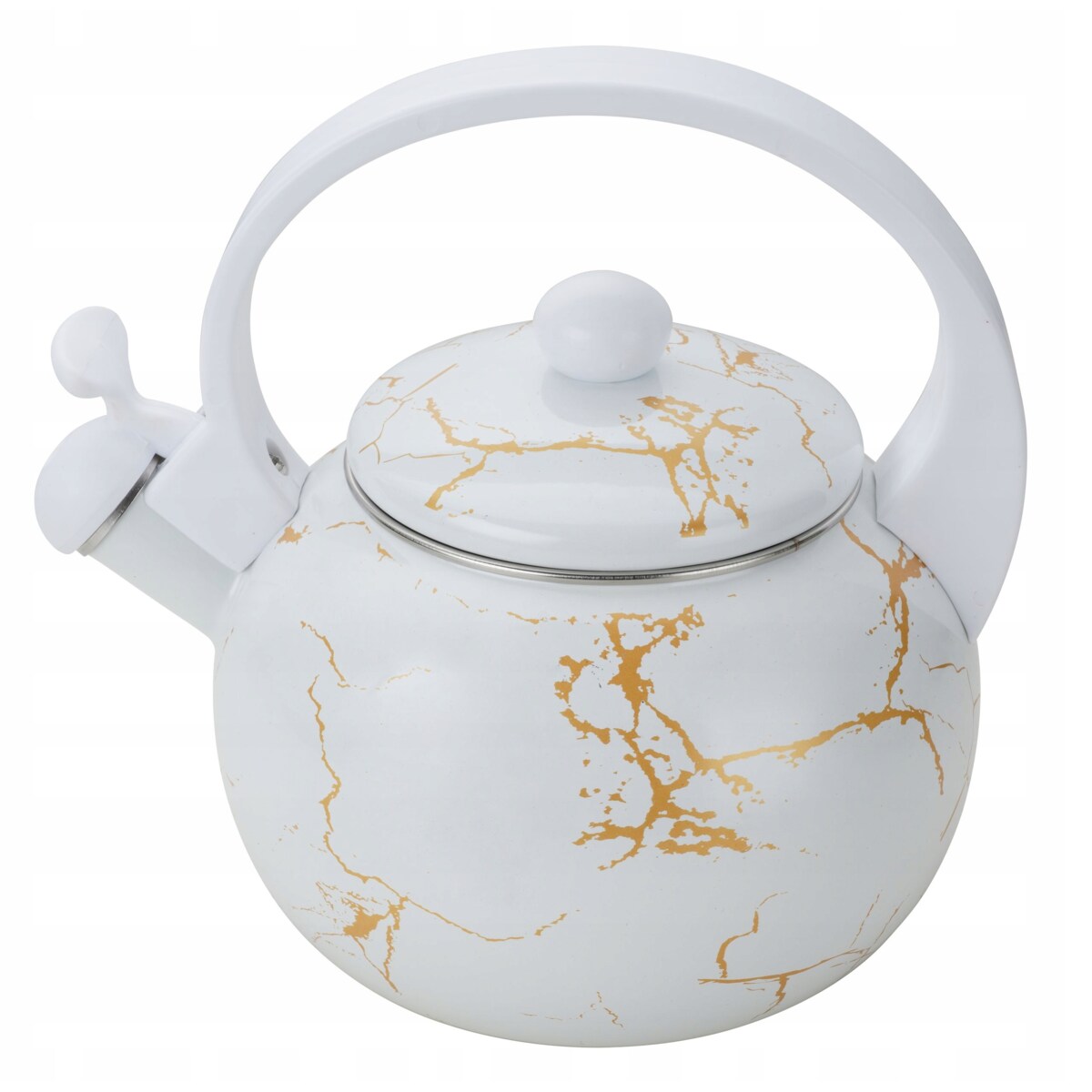 Czajnik Emaliowany Retro 2.2L Z Gwizdkiem - Biały Stal Węglowa Indukcja Gaz