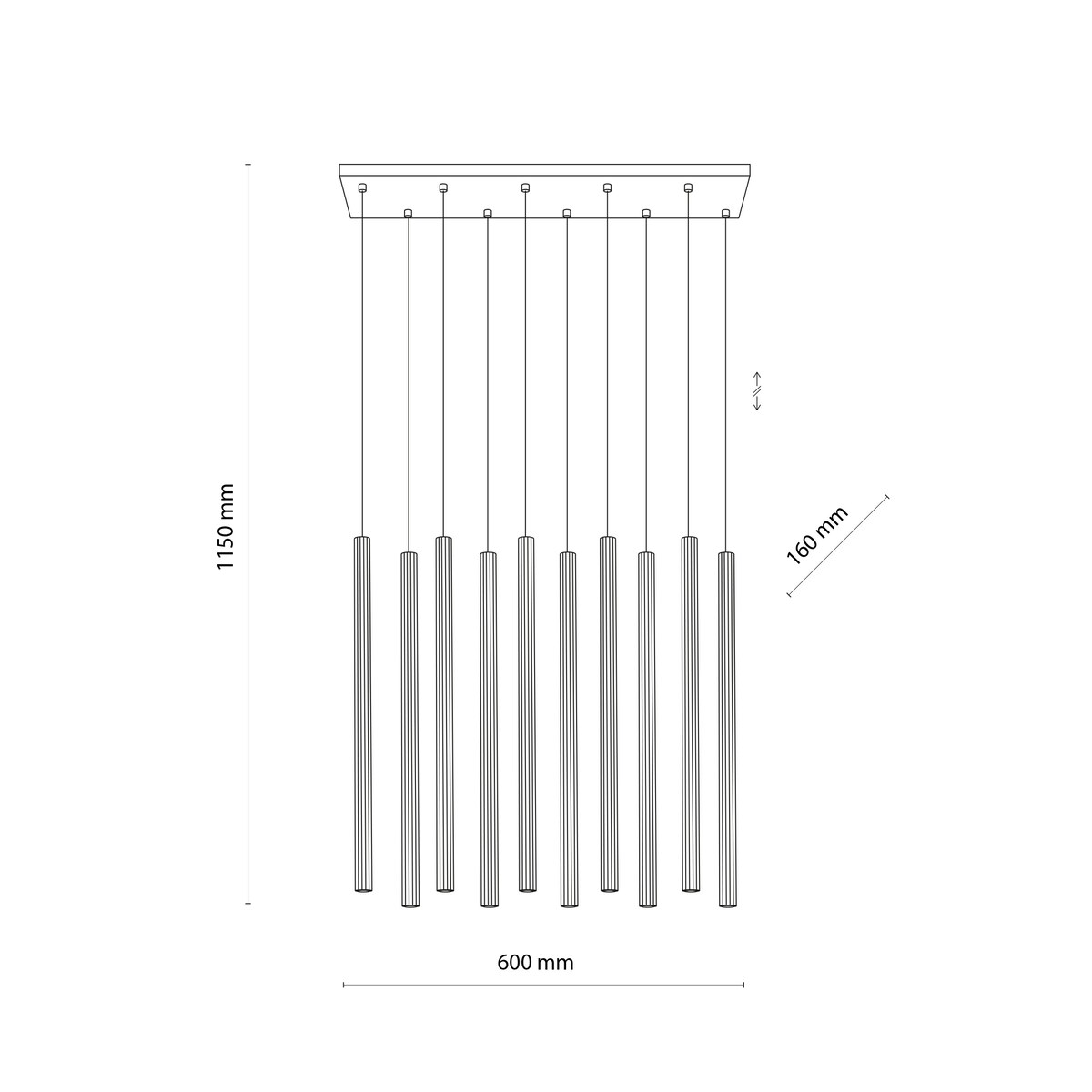Lampa Wisząca Tk Lighting Ferro Na Listwie Czarna Ryflowana Metalowa Tuba Sopel Rurka 10X G9