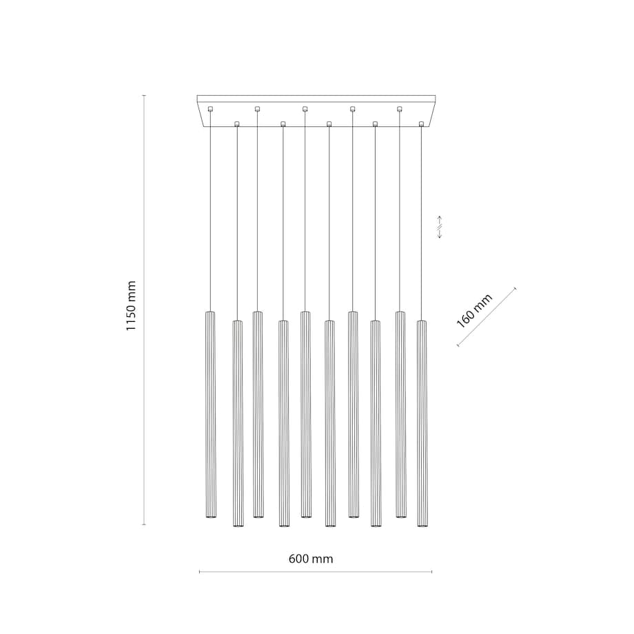 Lampa Wisząca Tk Lighting Ferro Na Listwie Czarna Ryflowana Metalowa Tuba Sopel Rurka 10X G9