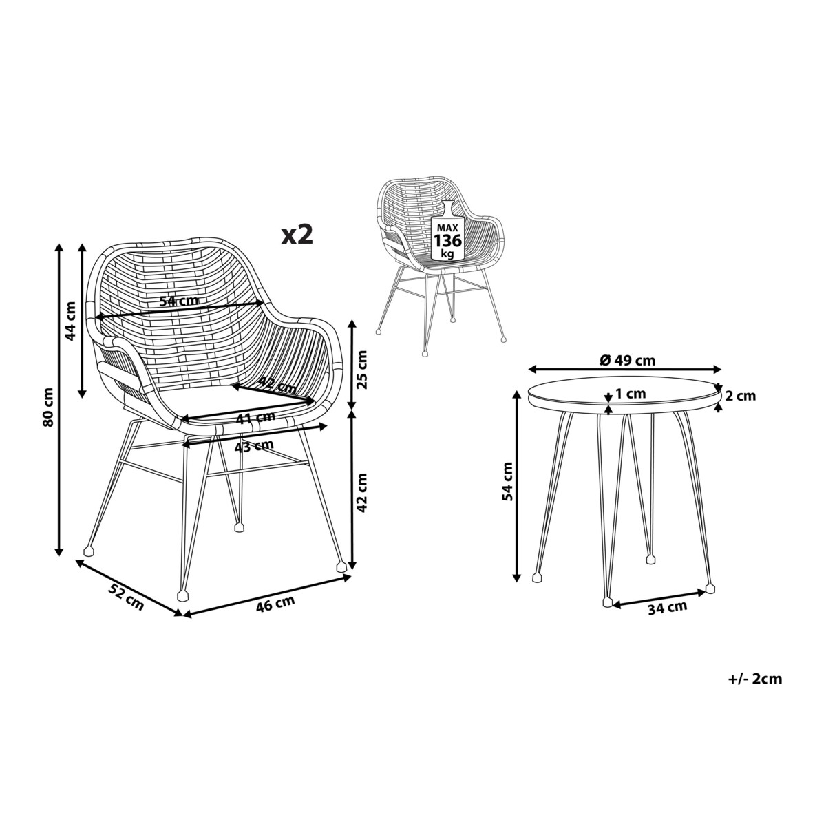 Zestaw mebli balkonowych z technorattanu naturaly TROPEA II