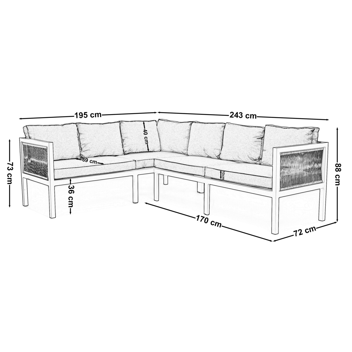 Meble ogrodowe aluminiowe narożnik stół PORTOFINO szare