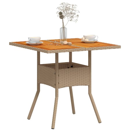 vidaXL Stolik ogrodowy, beżowy, 80x80x75 cm, polirattan i akacja