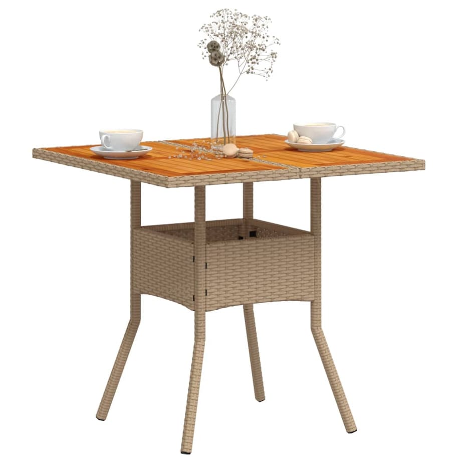 vidaXL Stolik ogrodowy, beżowy, 80x80x75 cm, polirattan i akacja