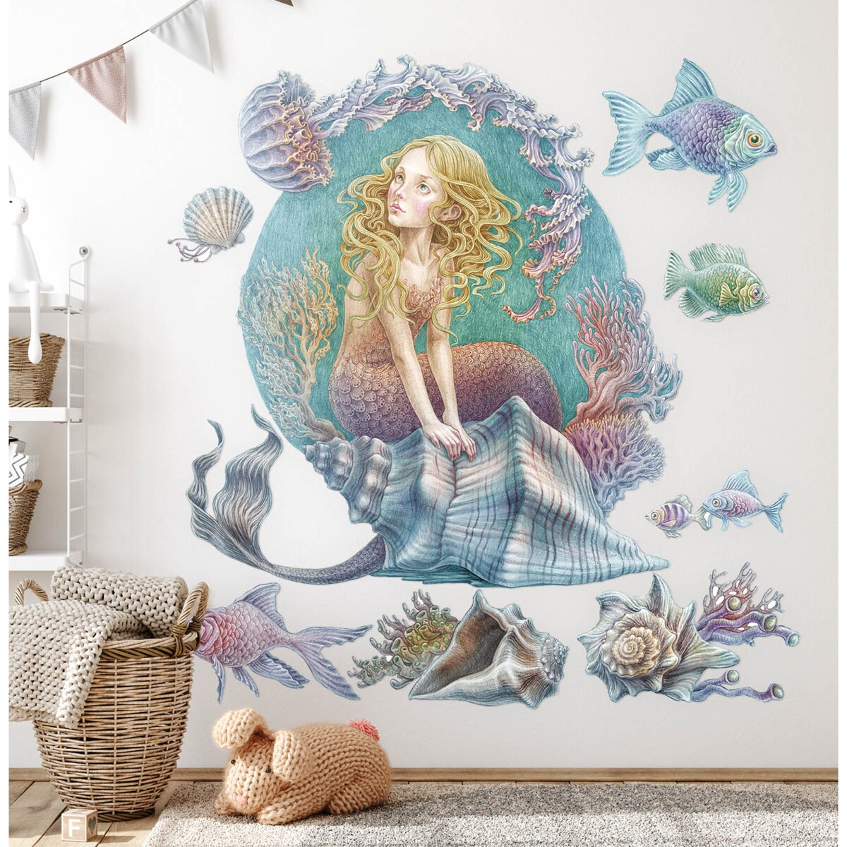 Zestaw naklejek na ścianę, Syrenie opowieści, 80cm