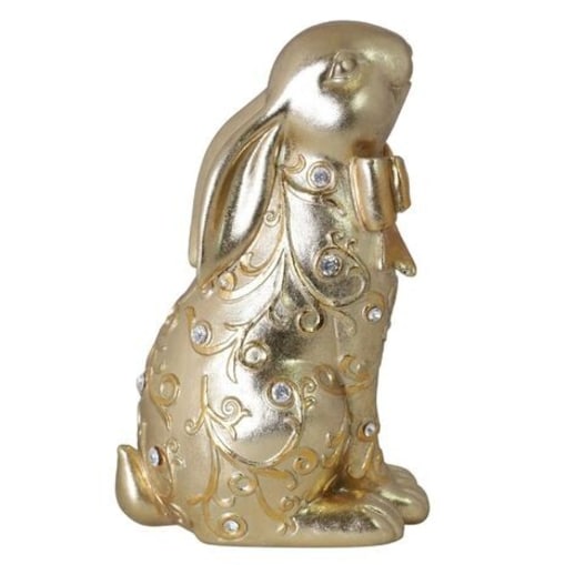 Dekoracja - złoty królik 22x13,5x10 cm z diamencikami i klapniętymi uszkami