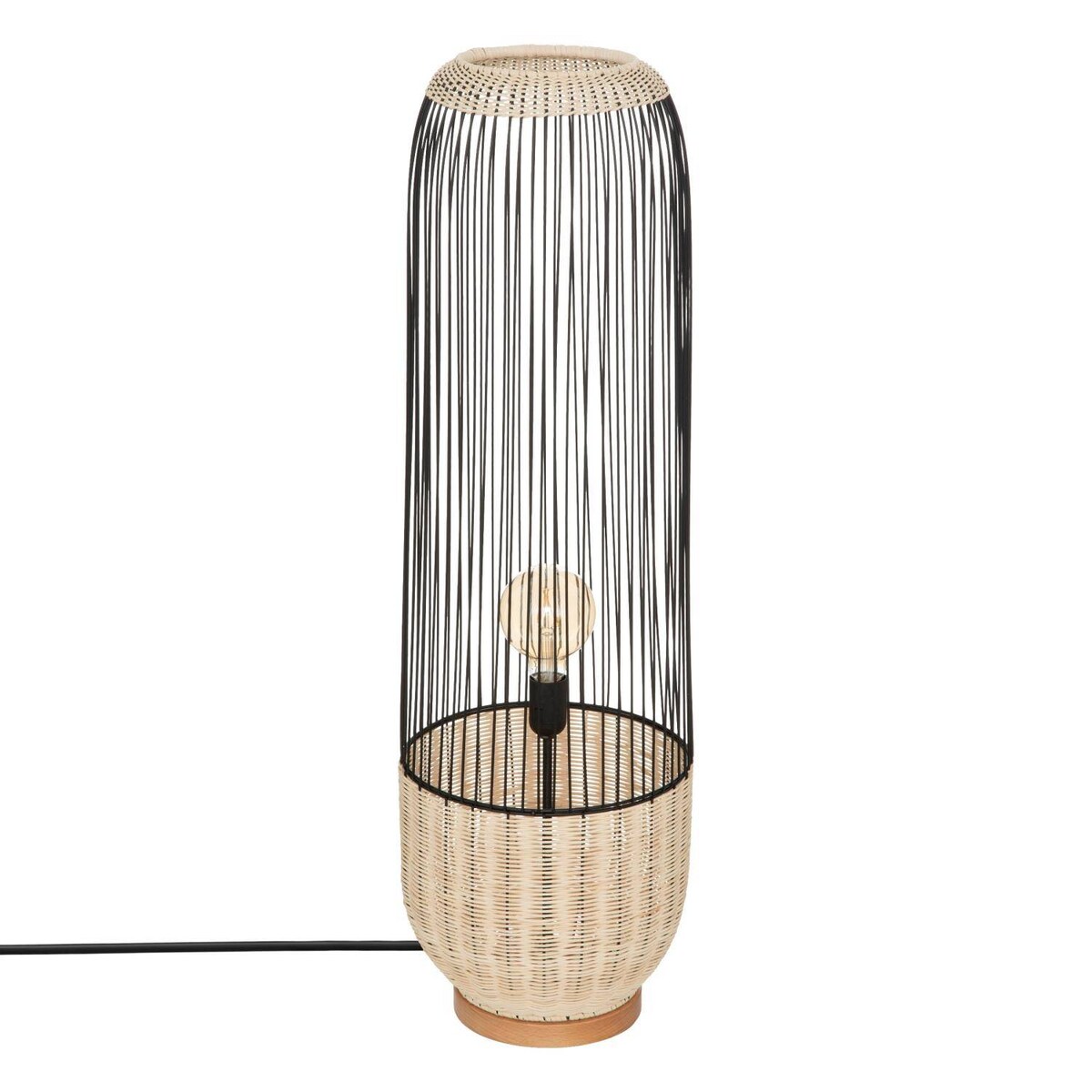 Lampa podłogowa boho Anea, rattan i metal, wys. 95 cm