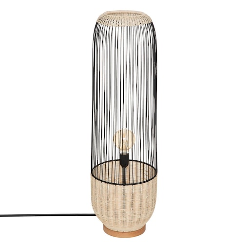 Lampa podłogowa boho Anea, rattan i metal, wys. 95 cm