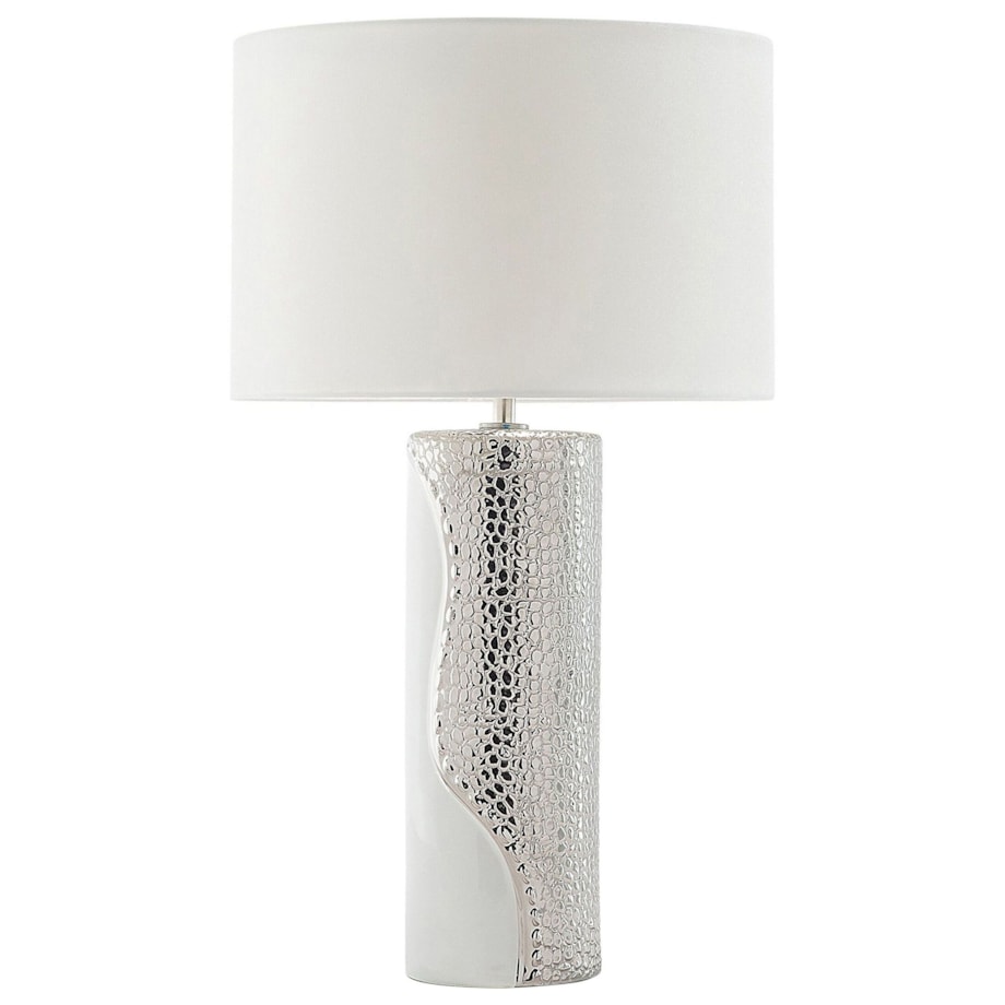 Lampka nocna porcelanowa biało-srebrna AIKEN