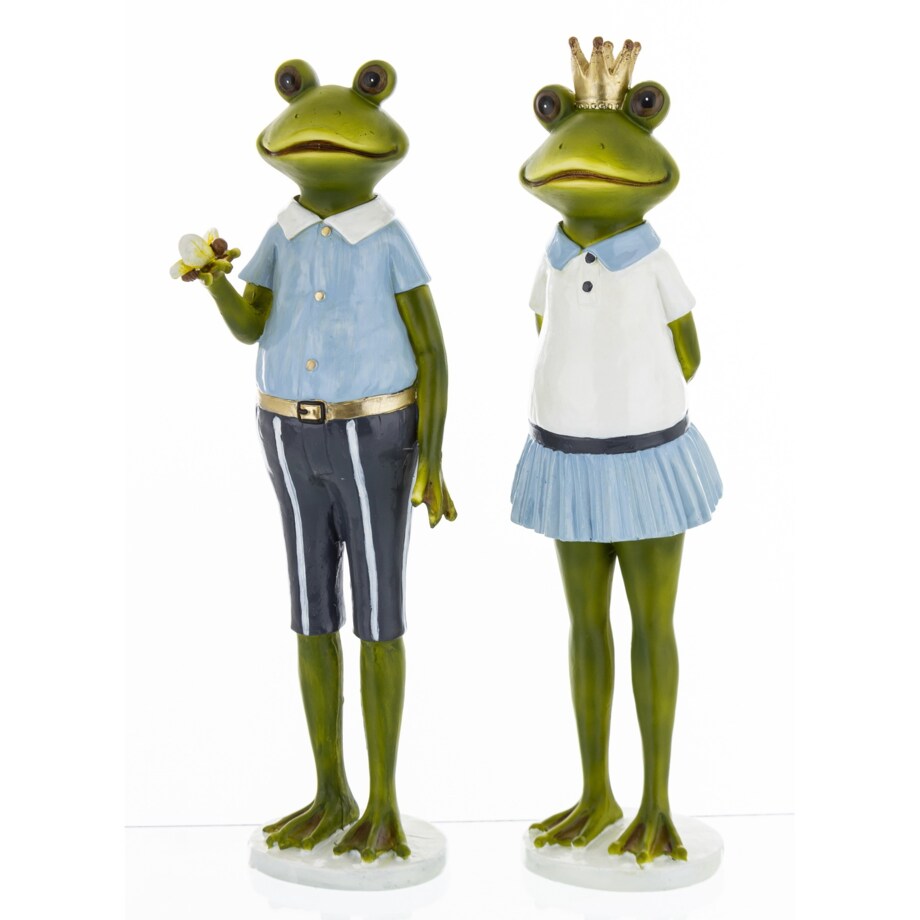 Dekoracja - Królowa żaba z małżonkiem 28x7,5x7 i 27,5x7,5x6 cm niebieska spódniczka