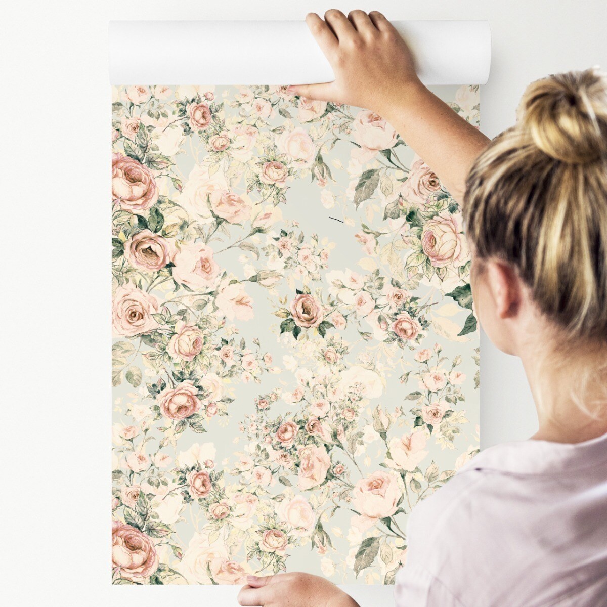 Tapeta Pastelowe RÓŻE Kwiaty Liście