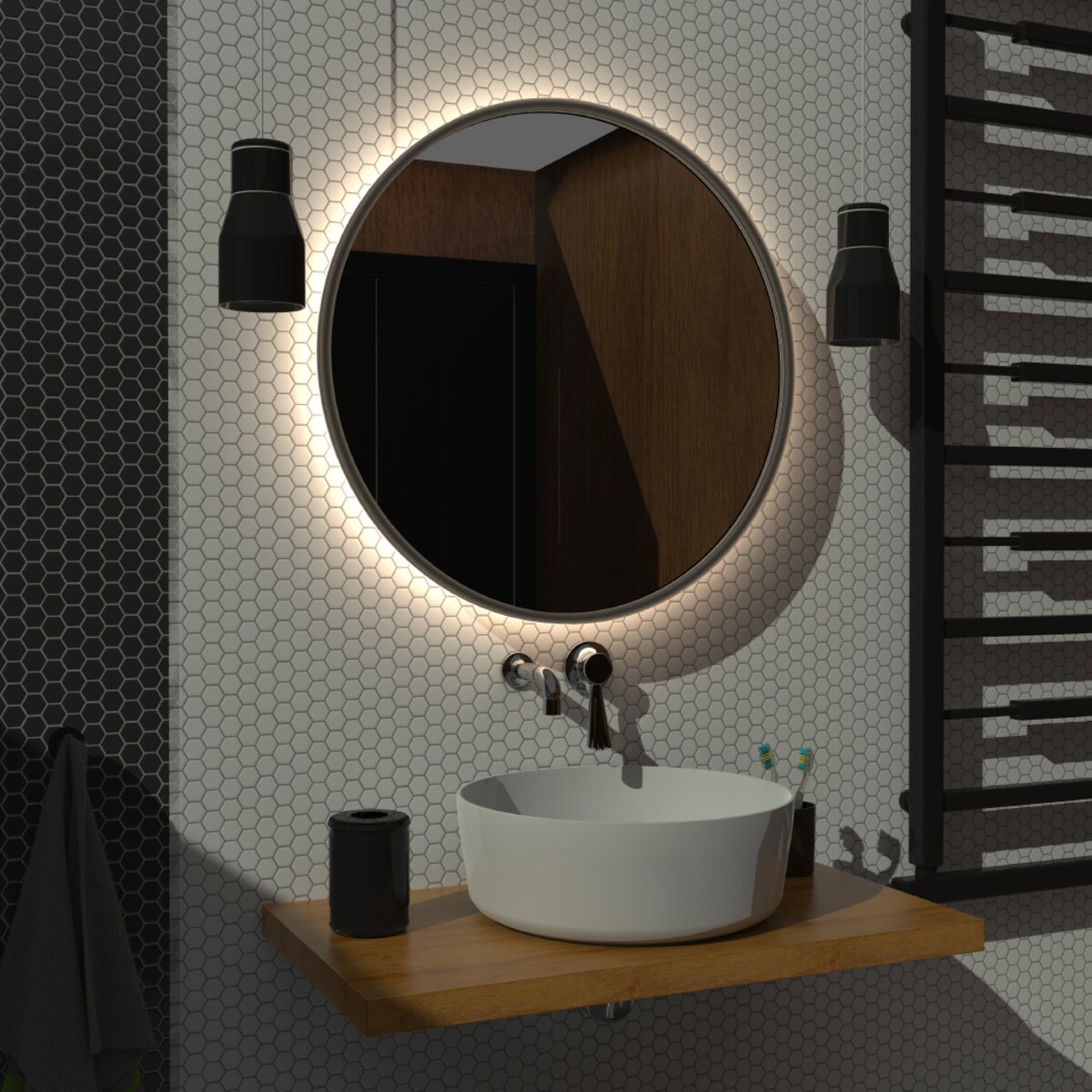 Lustro okrągłe LED z poświatą – srebrne - 50 cm