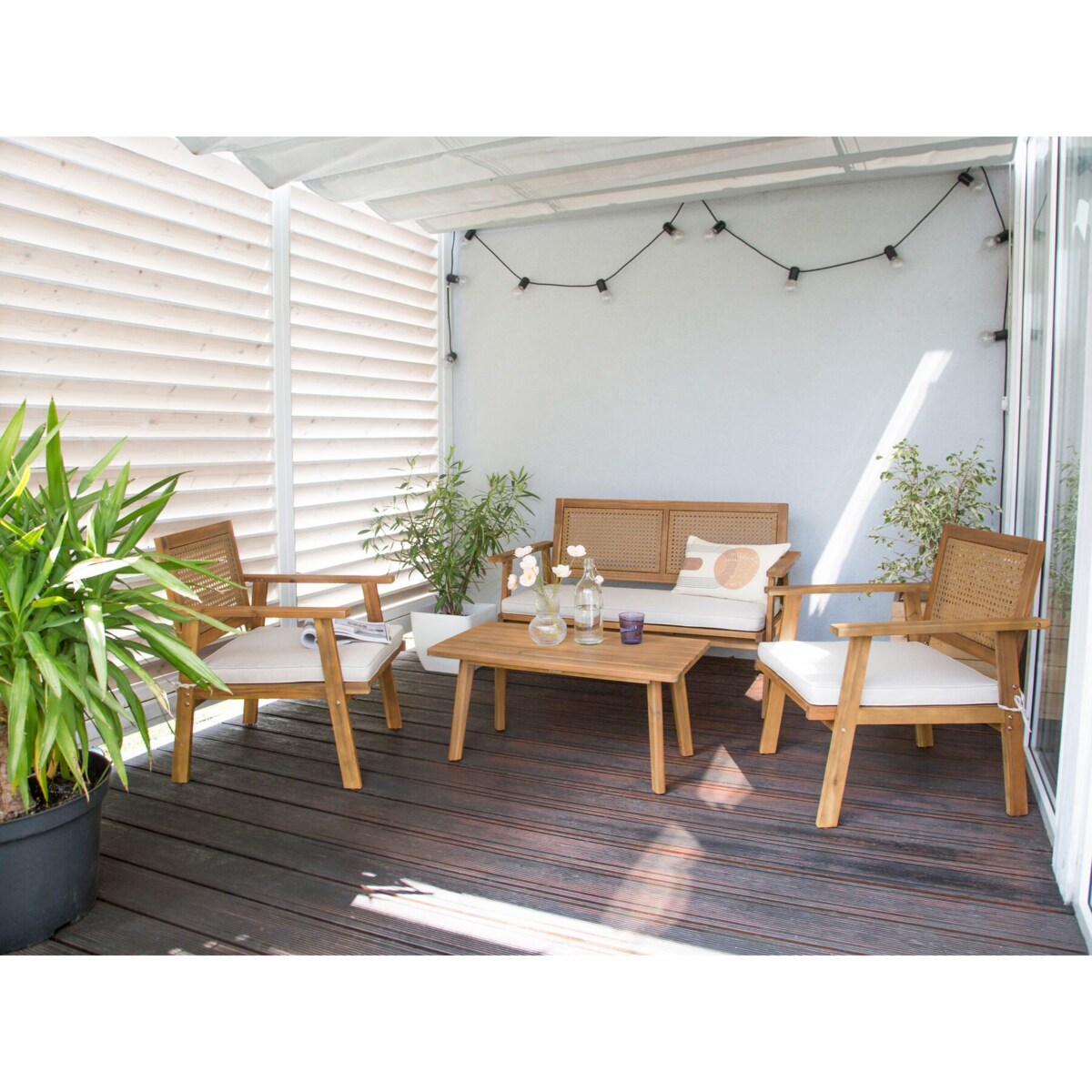 Zestaw ogrodowy ze stolikiem dla 4 osób ARENELLA Certyfikowane drewno akacjowe Jasnobeżowy