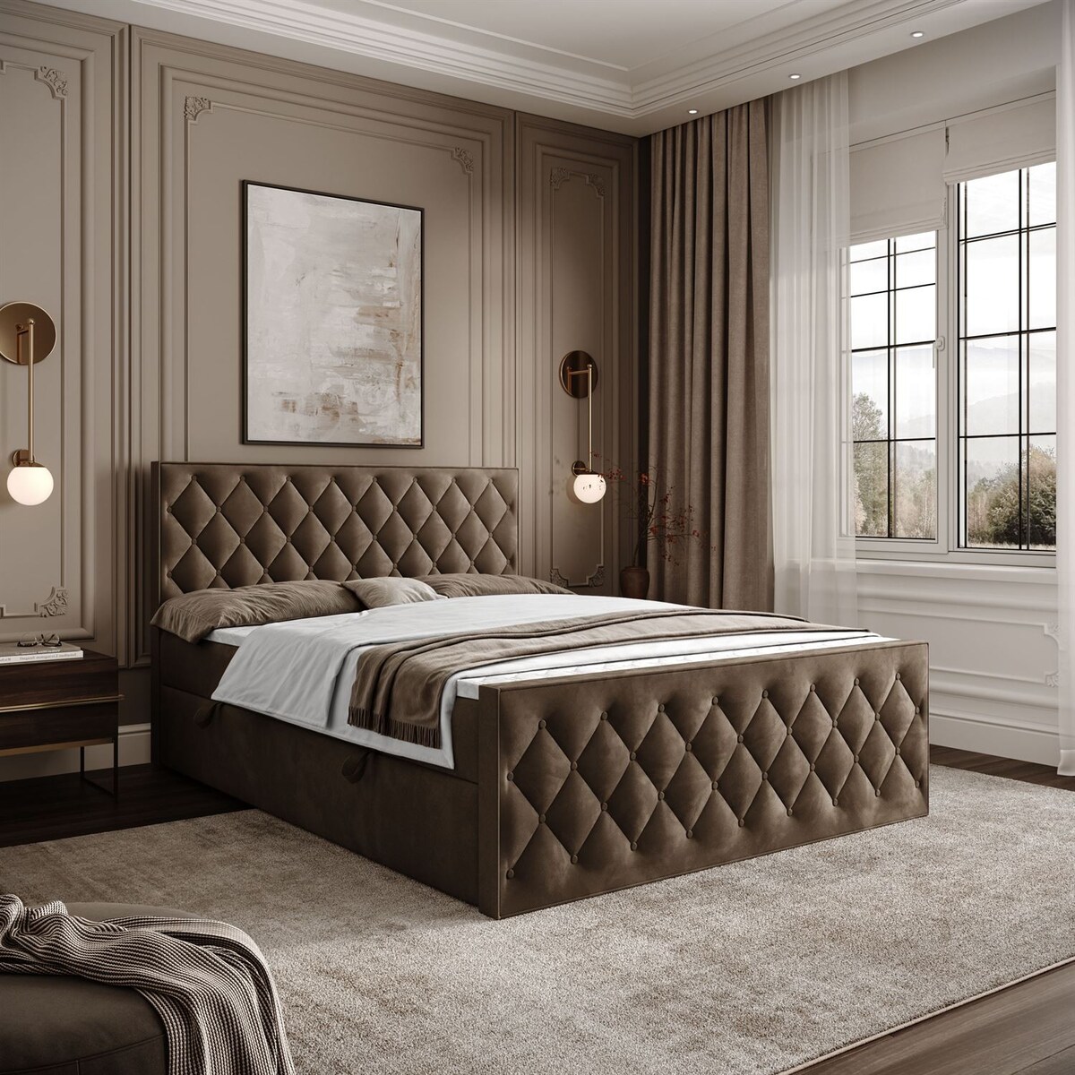 Łóżko kontynentalne INEZ II, pojemnik na pościel, 140x200, Royal Velvet 196, topper