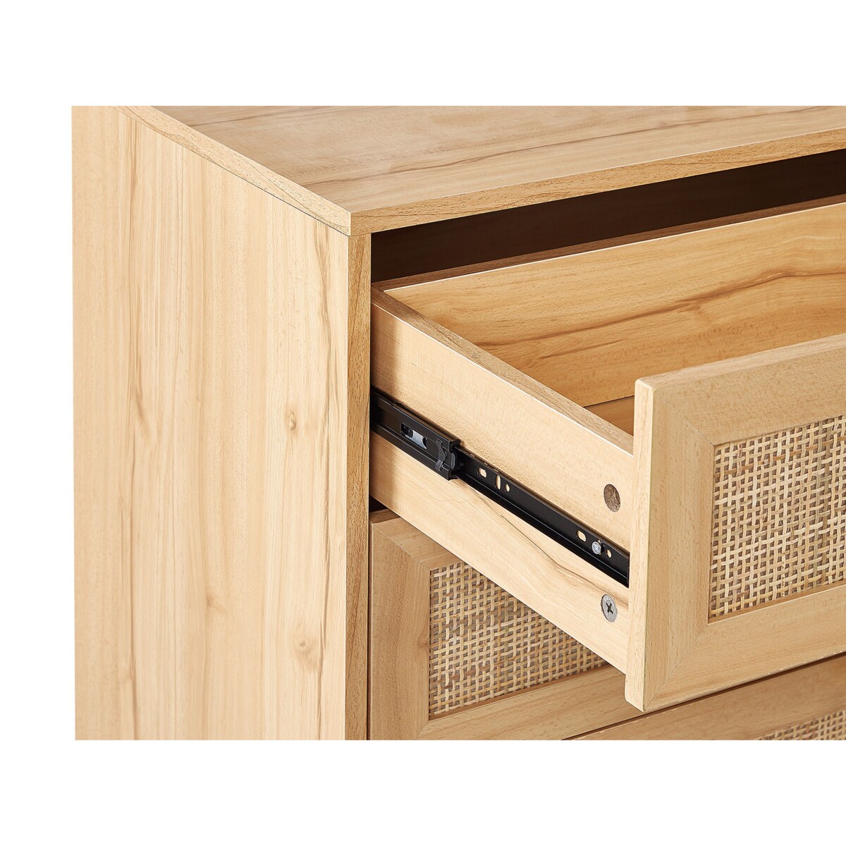 Komoda 4 szuflady fronty rattanowe jasne drewno PEROTE