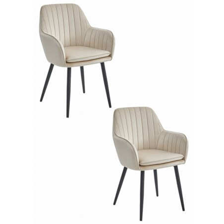Krzesło Do Jadalni Kuchni Salonu Lugo - Aksamit Beż / Nogi Czarne X 2