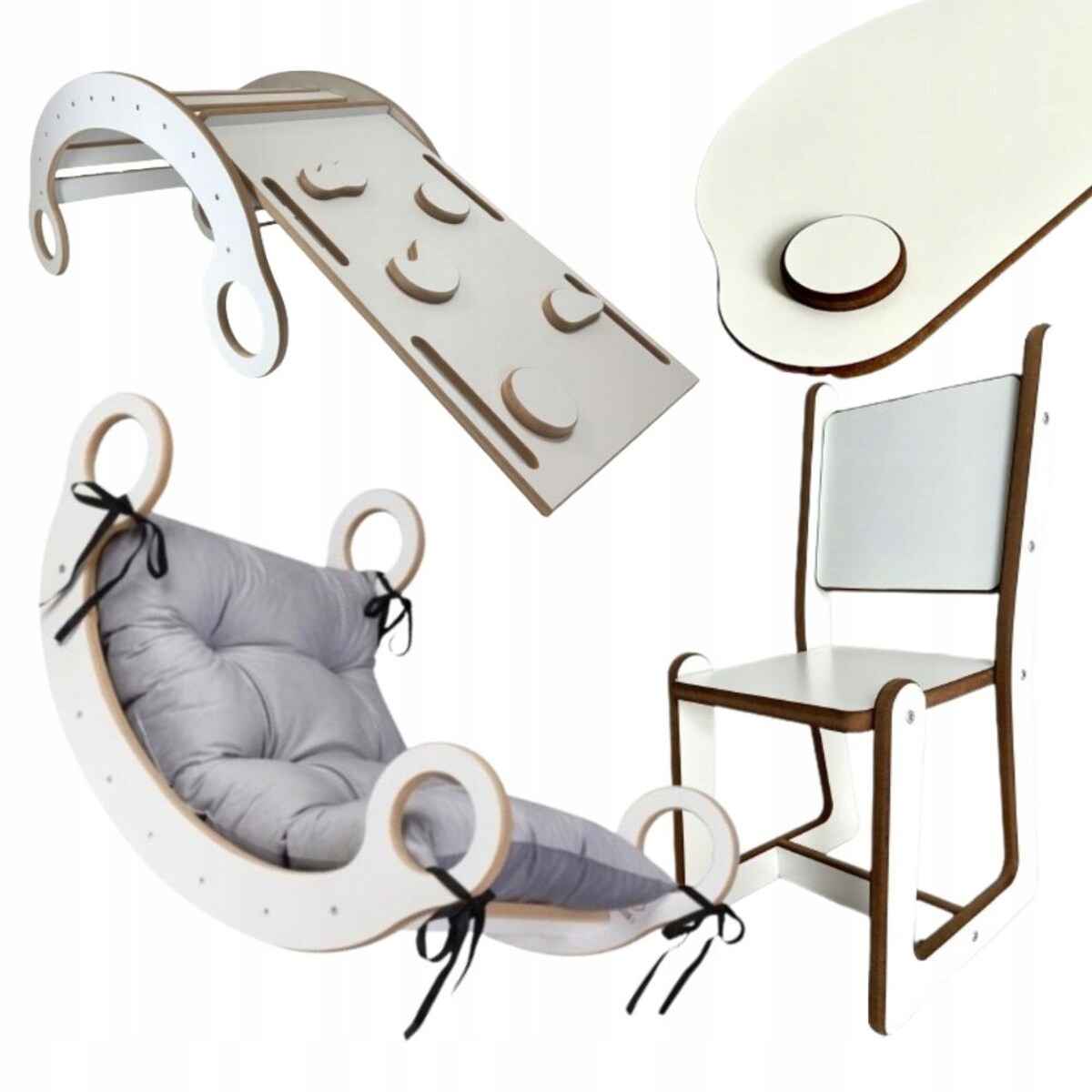 Zestaw BUJAK MONTESSORI Poduszka J.S +Ścianka + Krzesło Blat Zjeżdżalnia CE