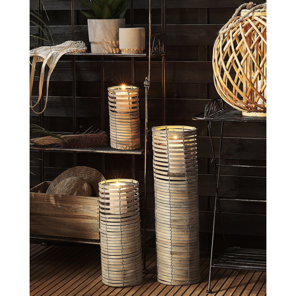 Zestaw 3 świeczników jasne drewno ROVARE