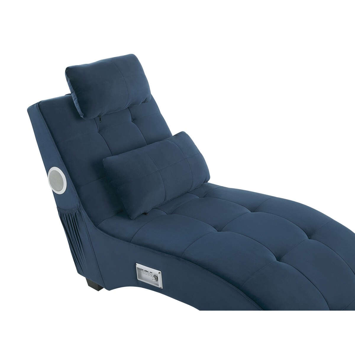 Szezlong welurowy z głośnikiem Bluetooth i portem USB niebieski SIMORRE