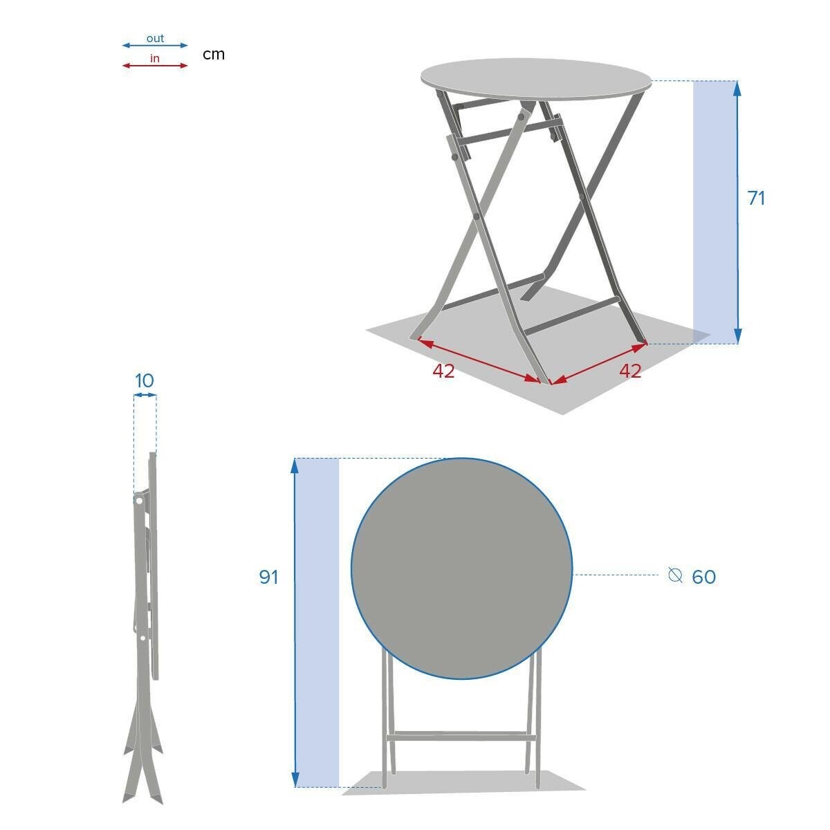 STÓŁ SKŁADANY Greensboro OKRĄGŁY grafitowy 60x71cm