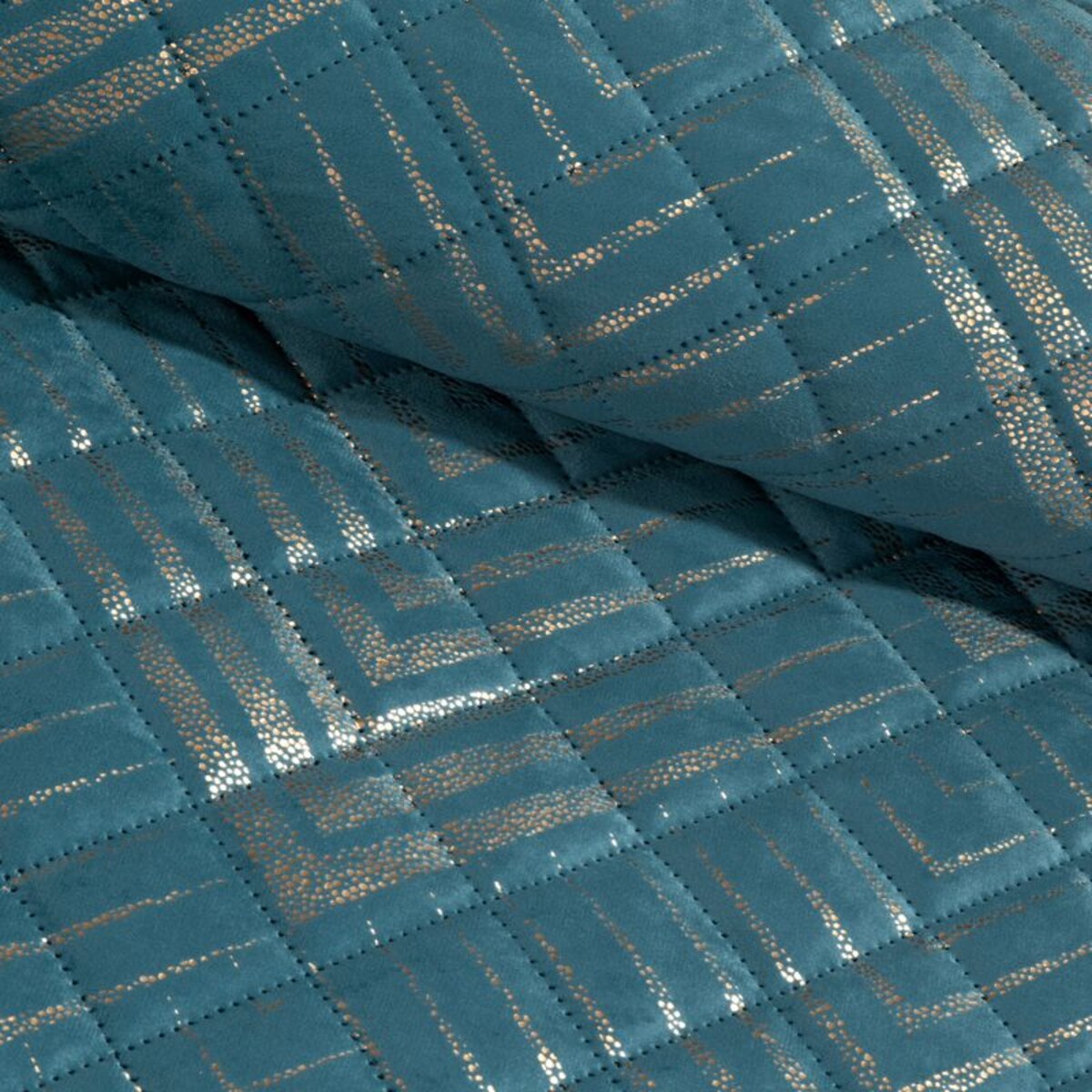 Narzuta Welur Velvet Pikowana 220 x 240 cm Turkusowa miękka Welurowa