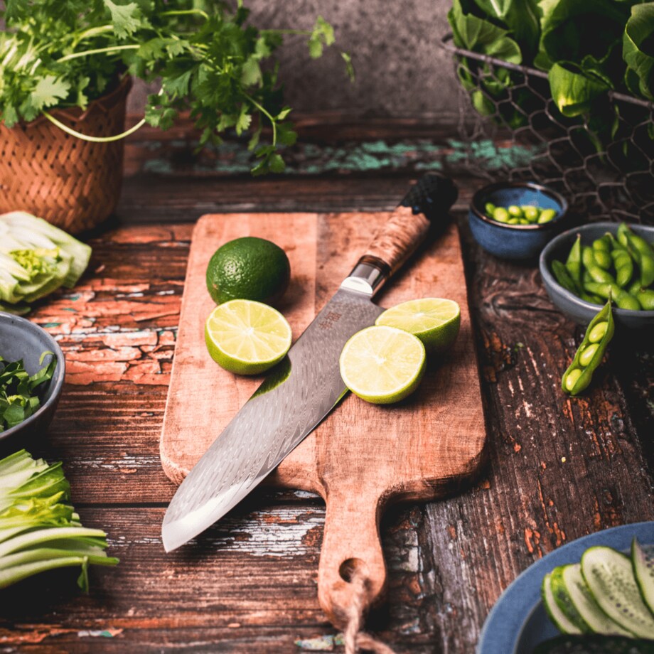 Japoński nóż szefa kuchni Koufuku w pudełku prezentowym Stal damasceńska AUS-10 Profesjonalny nóż