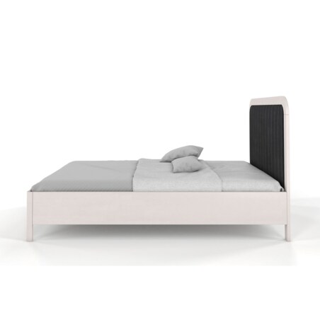 Tapicerowane łóżko drewniane bukowe Visby MODENA BC z wysokim zagłówkiem / 160x200 cm, kolor biały, zagłówek Casablanca 2316 (skrzynia na pościel)