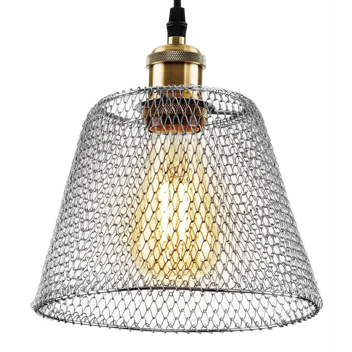 Lampa Sufitowa Wisząca Metalowa Chrom Siatka