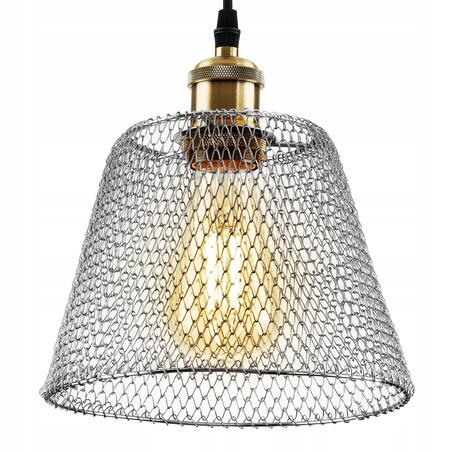 Lampa Sufitowa Wisząca Metalowa Chrom Siatka