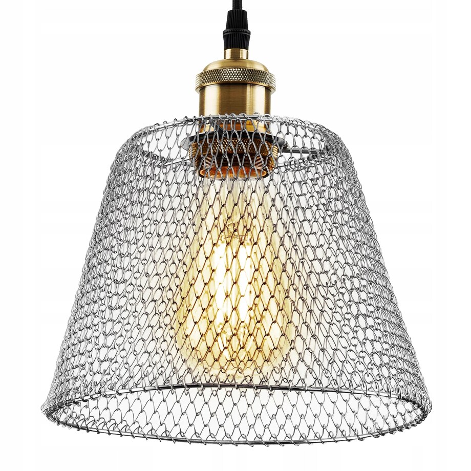 Lampa Sufitowa Wisząca Metalowa Chrom Siatka