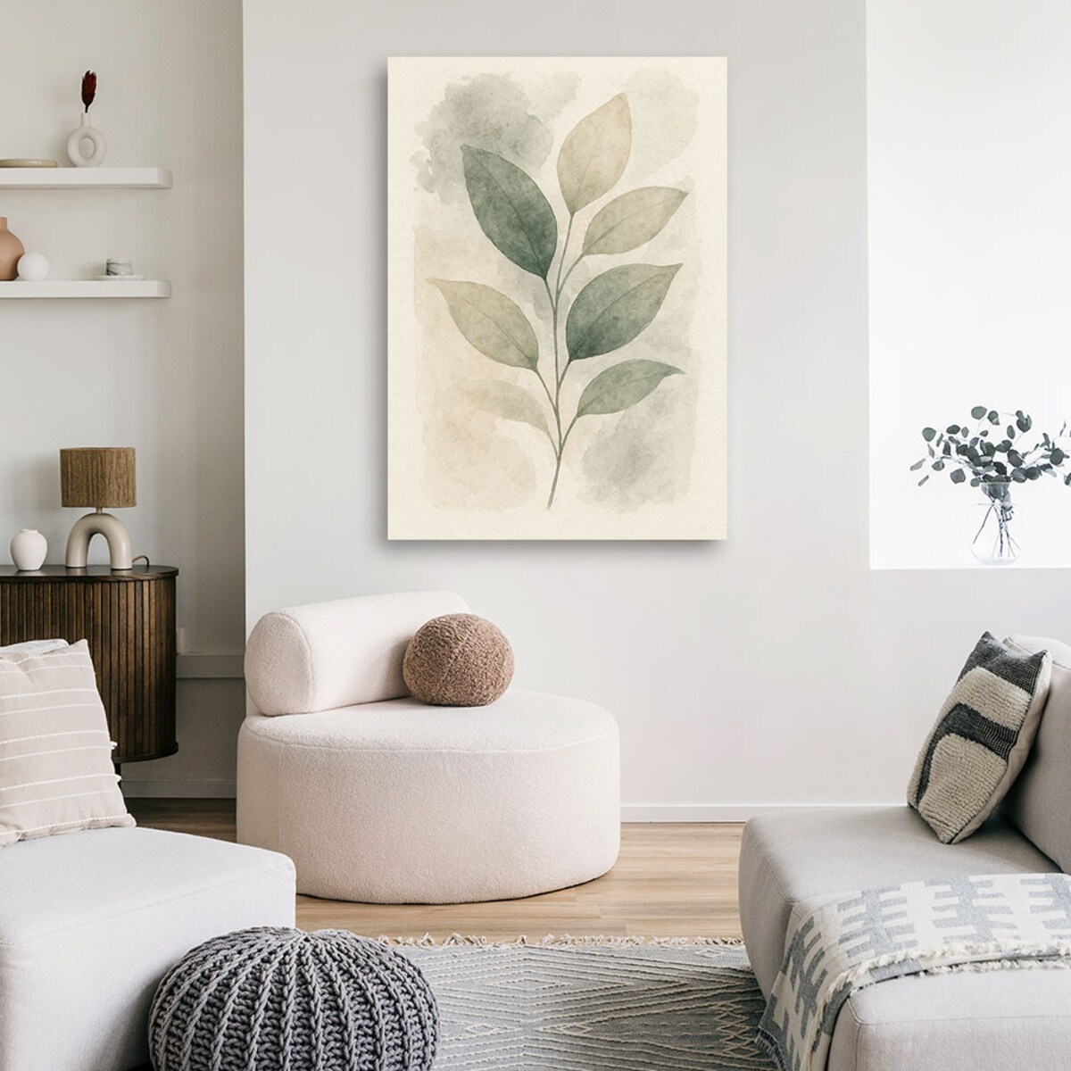 Feeby Obraz Japandi, Listki Akwarela Beż Zieleń Naturalna 60x90