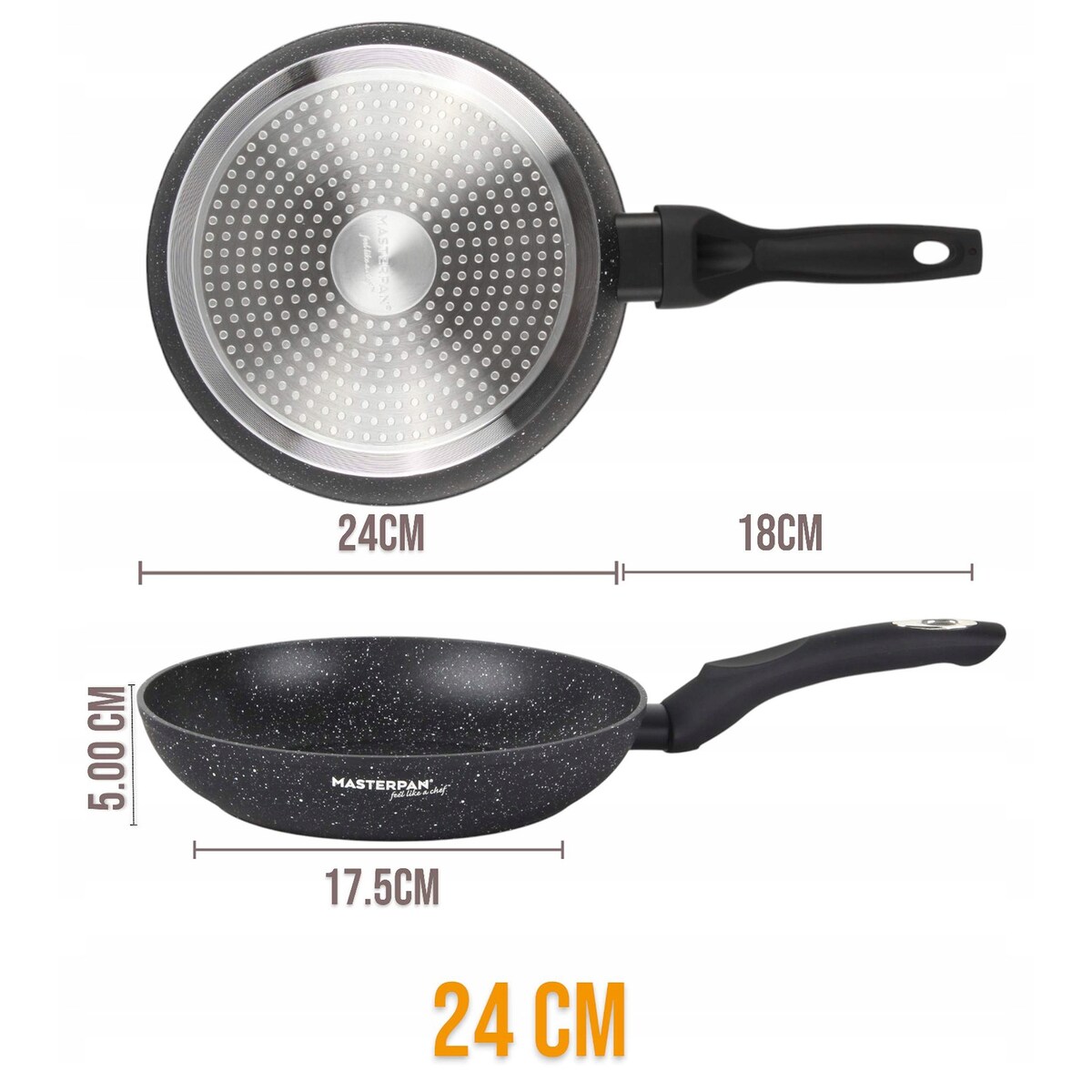 Patelnia Granitowa 24 Cm Plaster Miodu Indukcja Gaz 1.6L Wysoka 5.0 Cm