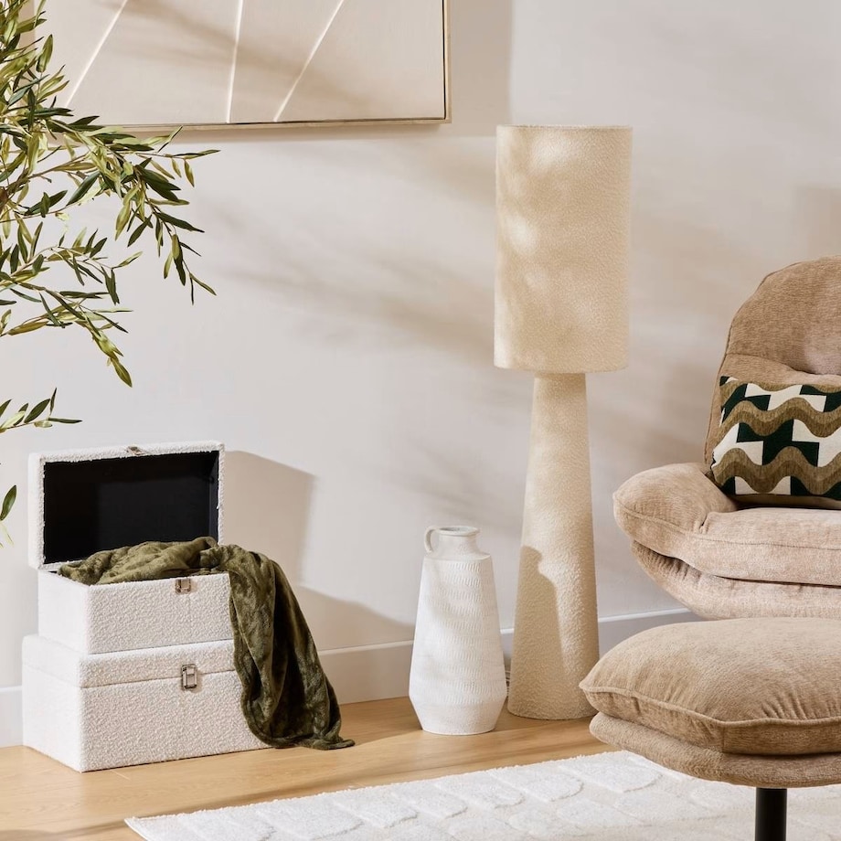 Lampa podłogowa z materiałem, kremowa, Solal, 124 cm