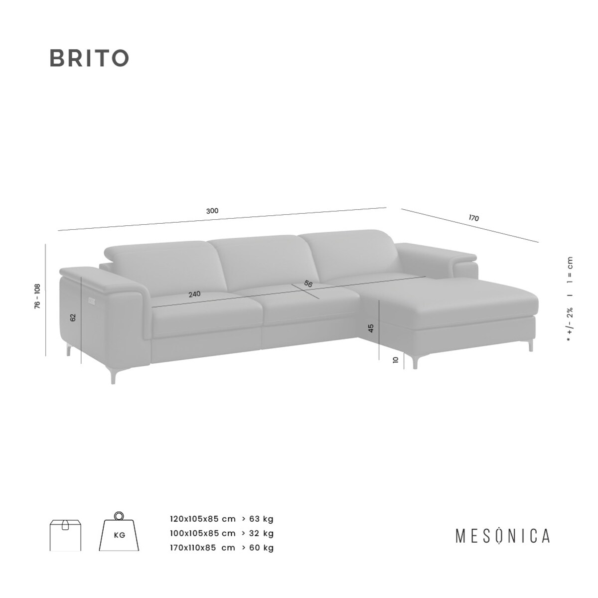 Sofa narożna Brito brązowa z funkcją relaksu