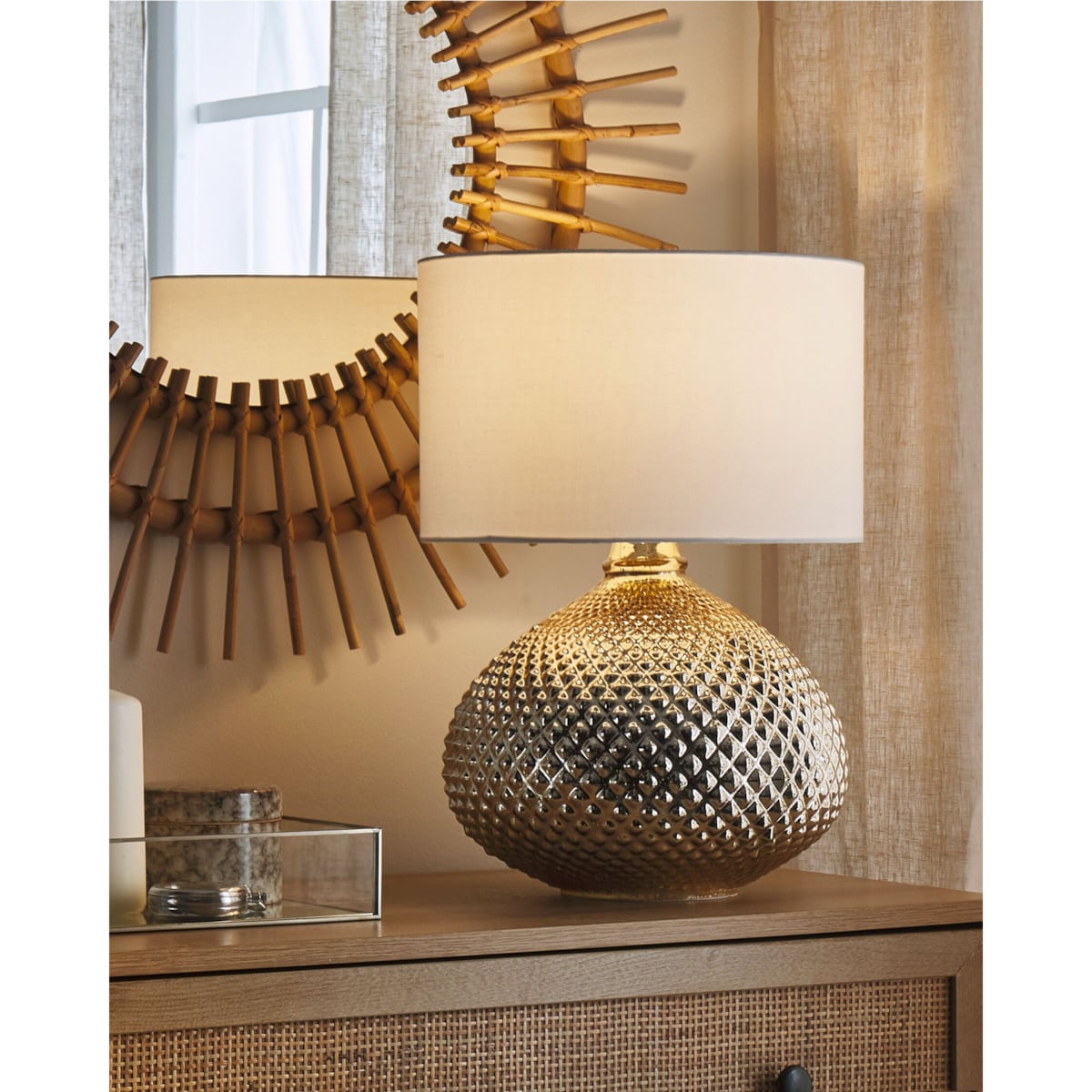 Lampa stołowa szklana złota MADON