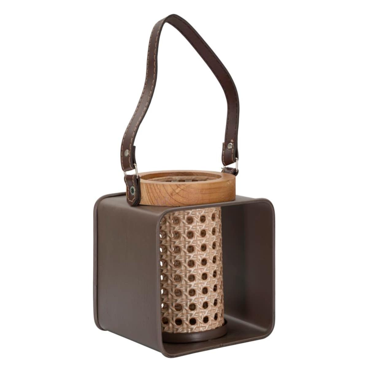Świecznik dekoracyjny Rattan, 16 x 13 x 20 cm, świecznik na świecę, wielokolorowy, styl boho chic, Mauro Ferretti