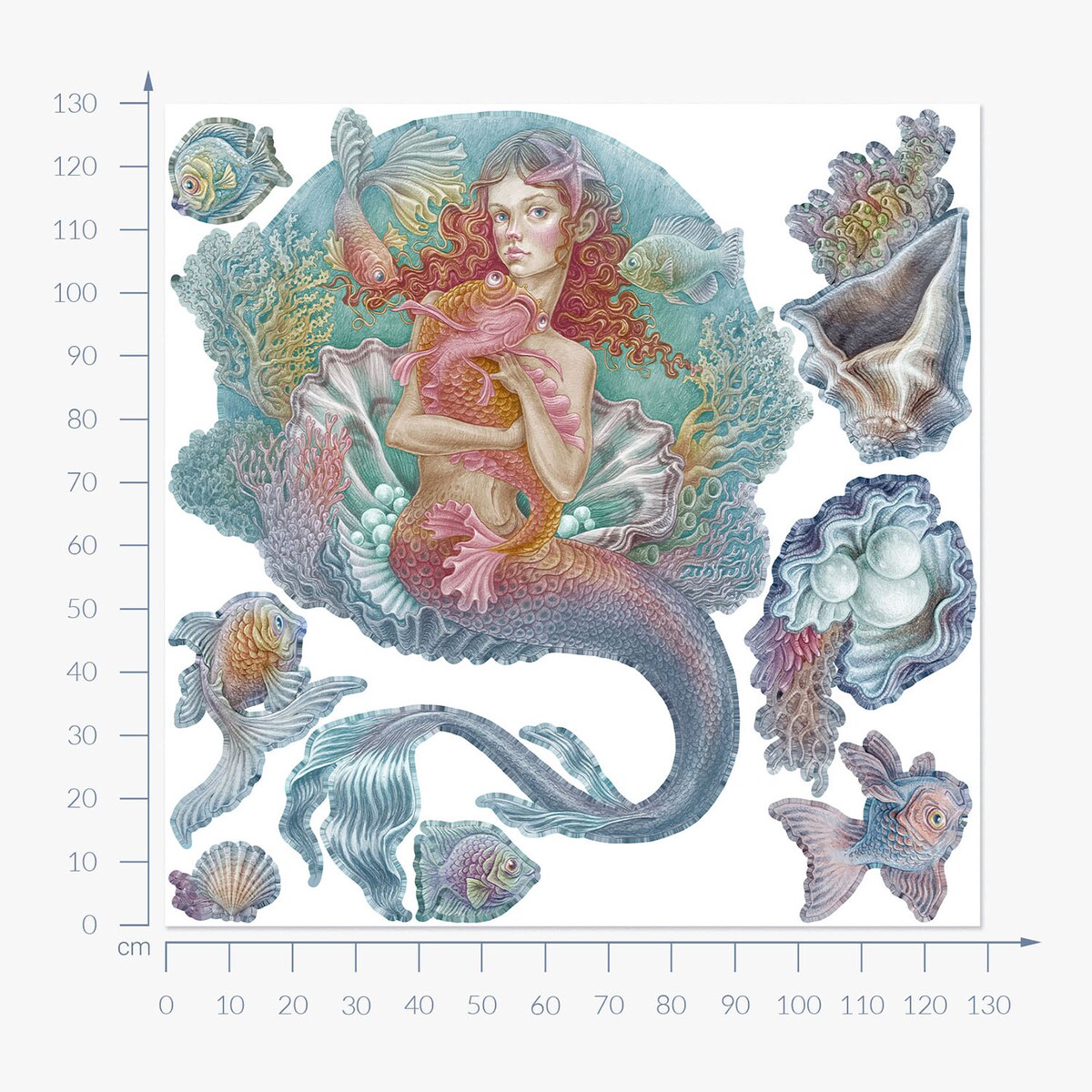 Zestaw naklejek na ścianę, Syrena świat rysunkowy, 130cm